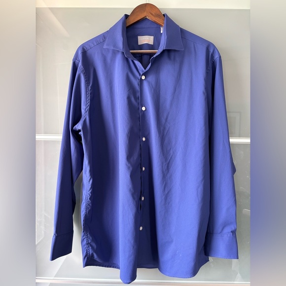 Perry Ellis Portfolio Shirt Mens 17 32 33 Blue Long Sleeve Tech Slim - Picture 2 of 7